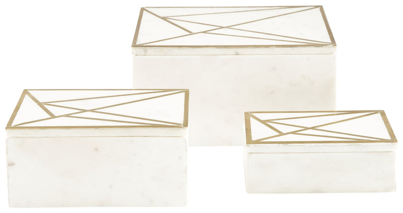 Ackley White Brass Finish Box (Set of 3)