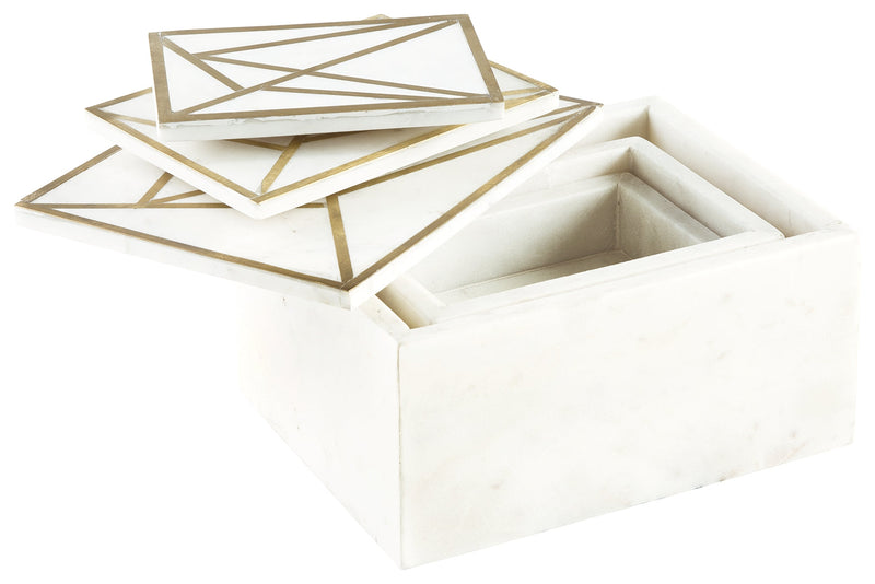 Ackley White Brass Finish Box (Set of 3)