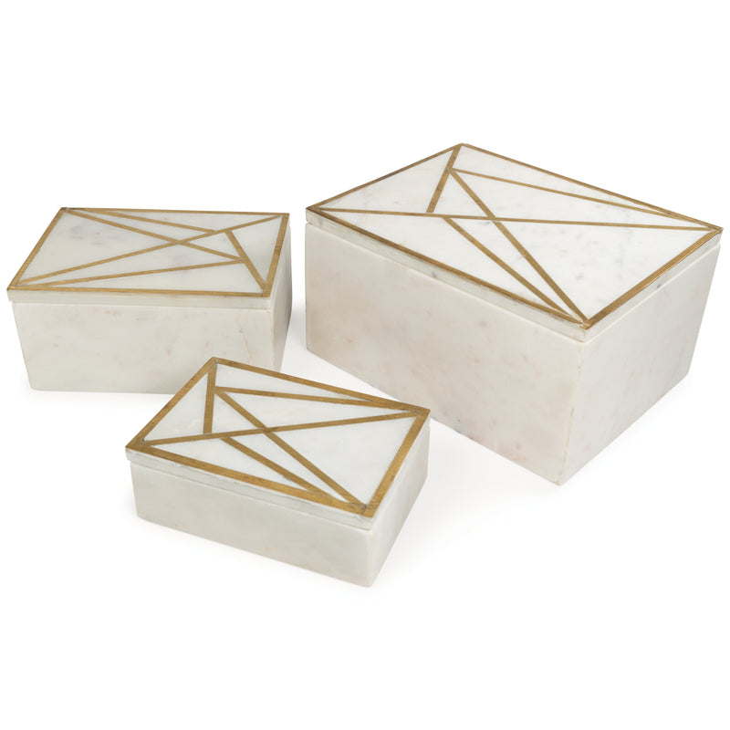 Ackley White Brass Finish Box (Set of 3)