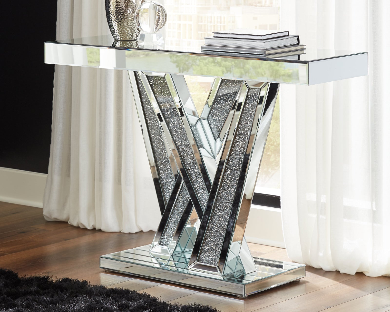 Gillrock Mirror Silver Finish Console Table