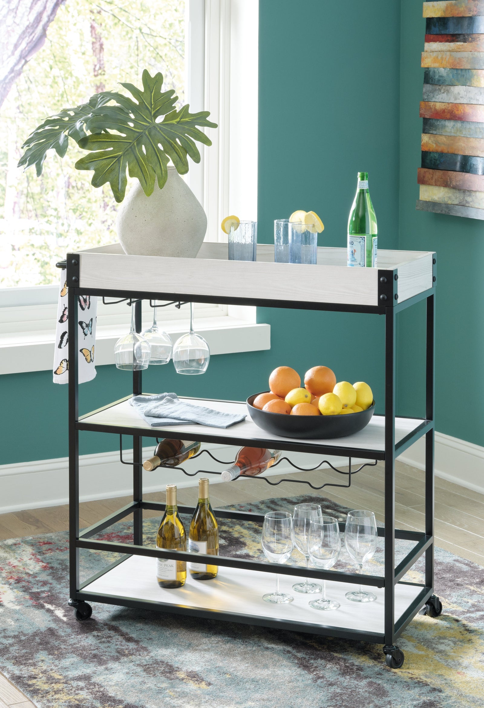 Bayflynn White Black Bar Cart