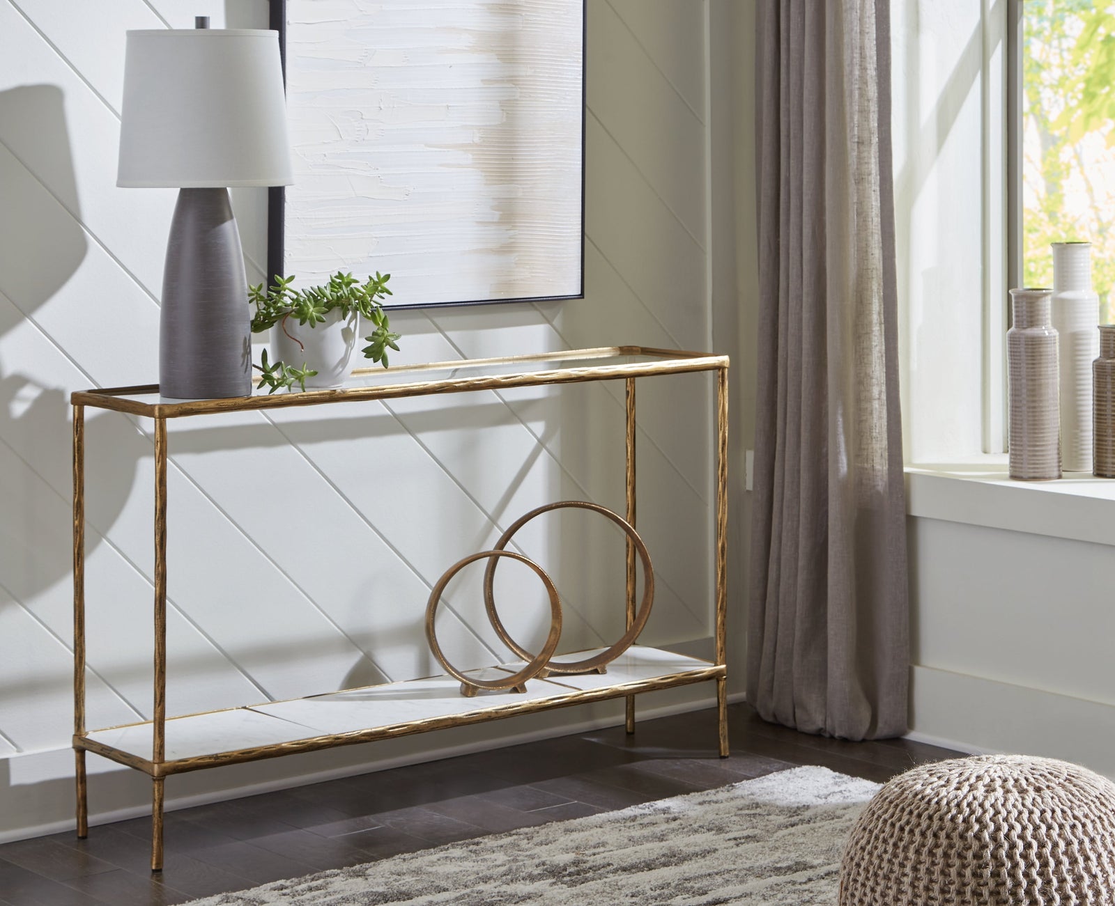 Ryandale Antique Brass Finish Console Sofa Table