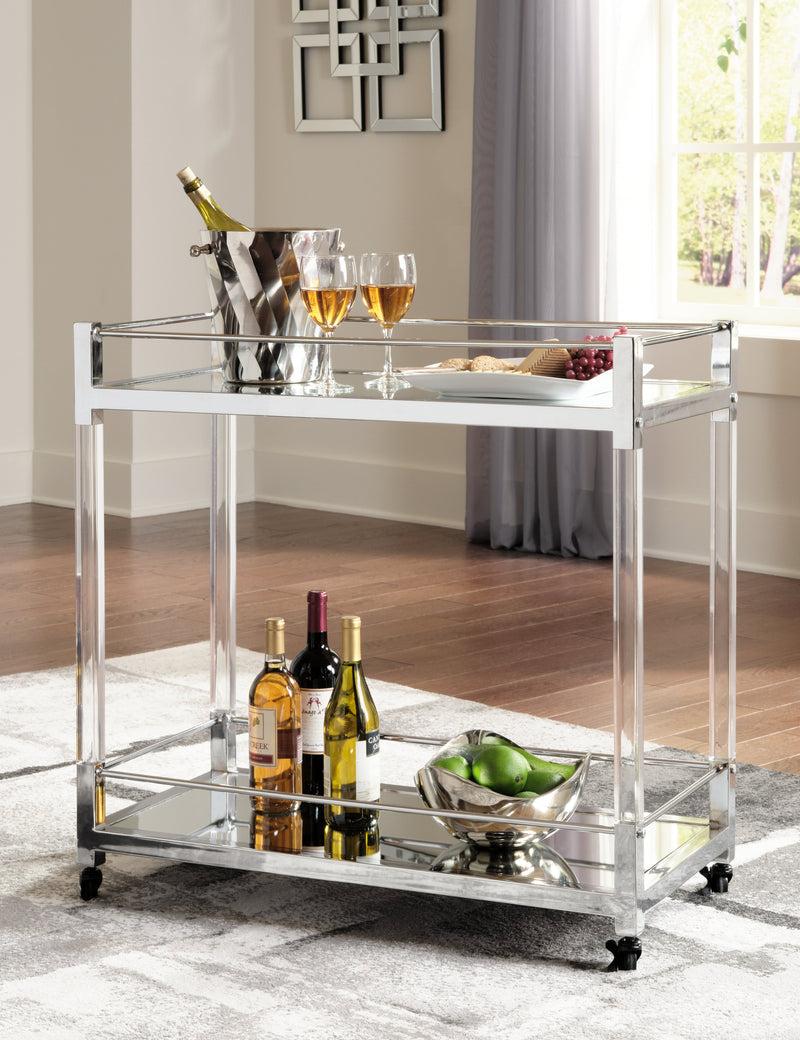 Chaseton Clear Silver Finish Bar Cart