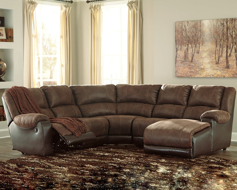 Nantahala Coffee Faux Leather 5-Piece Reclining Sectional With Chaise