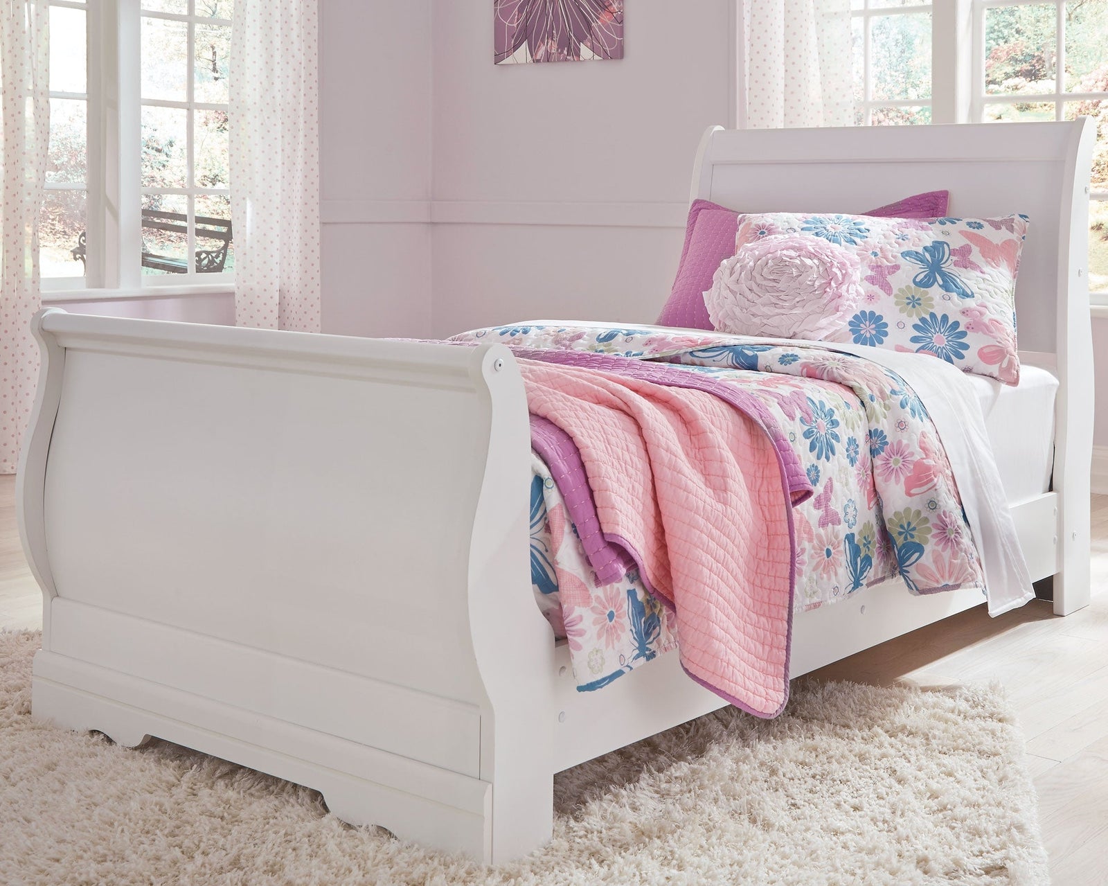 Anarasia White Twin Sleigh Bed