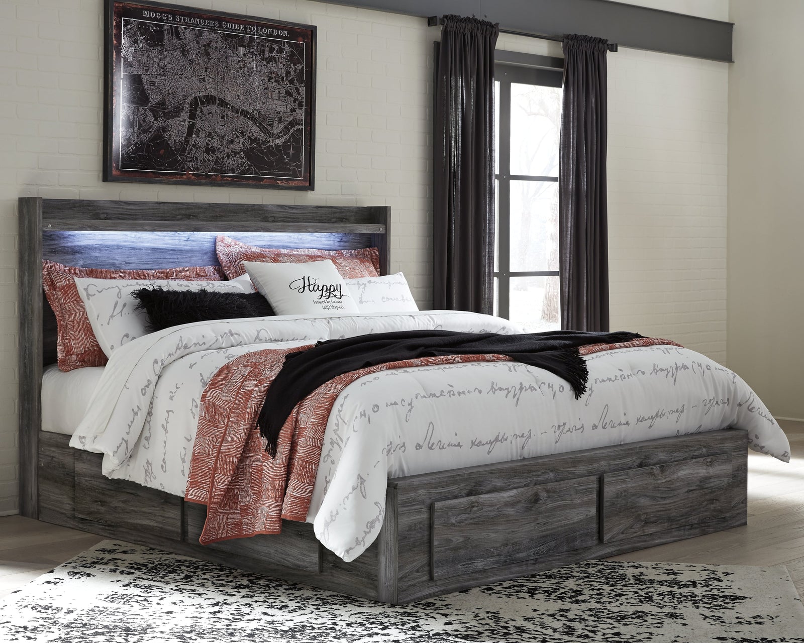 Baystorm Gray King Panel Bed With 6 Storage Drawers