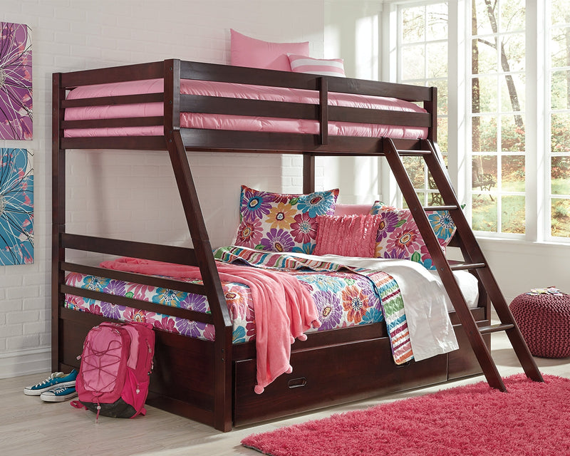 Halanton Dark Brown Twin Over Full Bunk Bed With 1 Large Storage Drawer