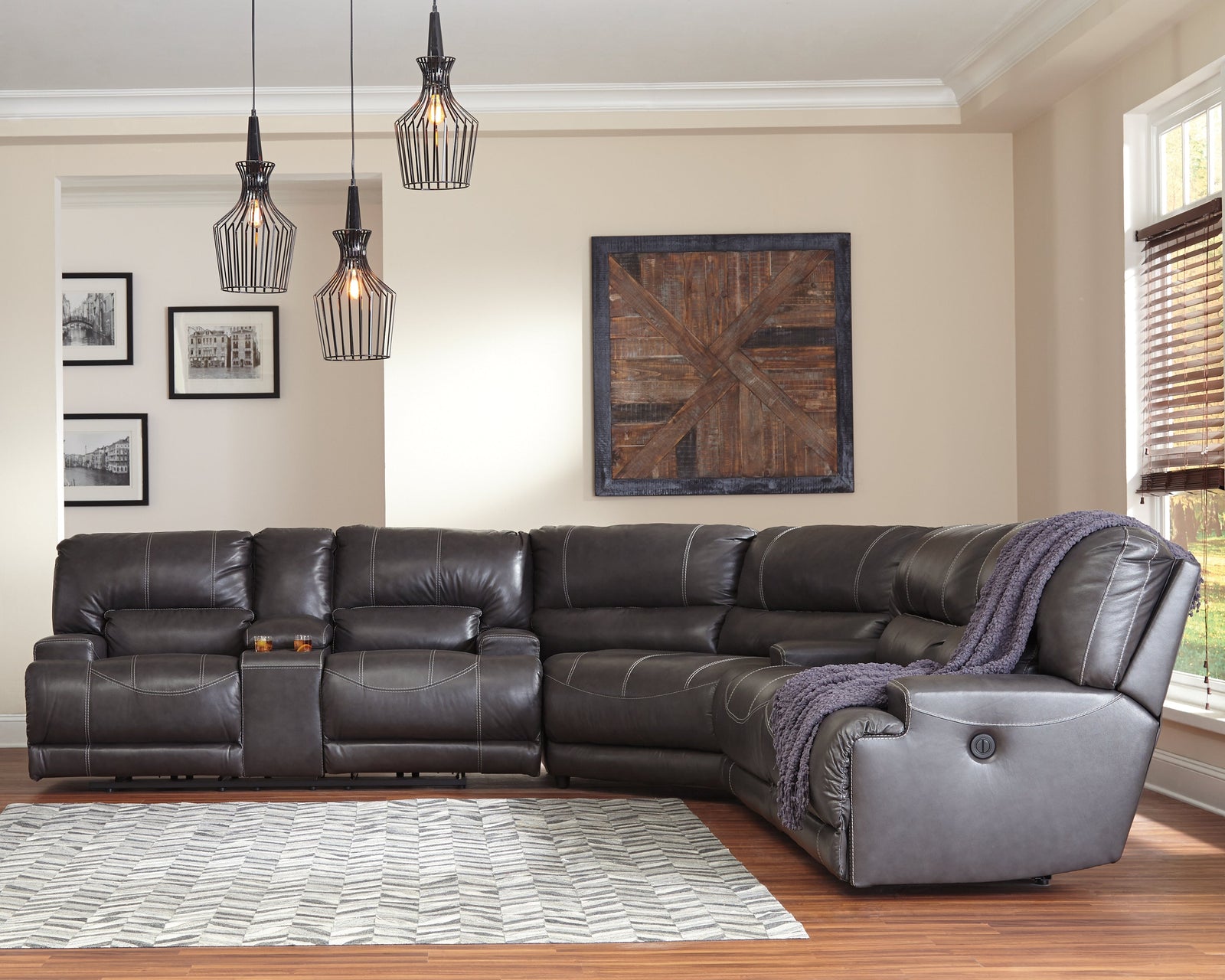 Mccaskill Gray Leather 3-Piece Power Reclining Sectional