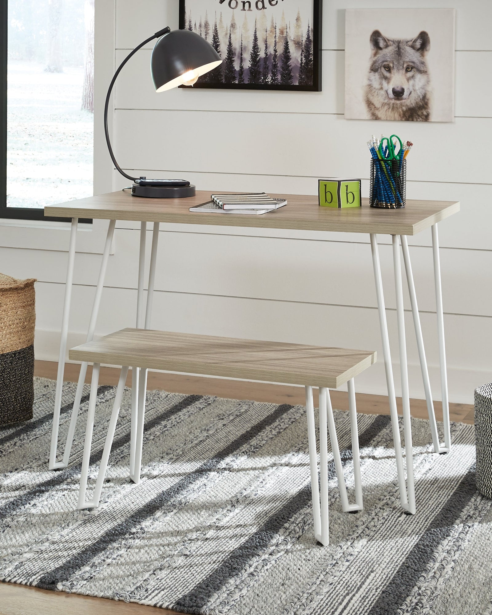 Blariden Brown White Desk With Bench