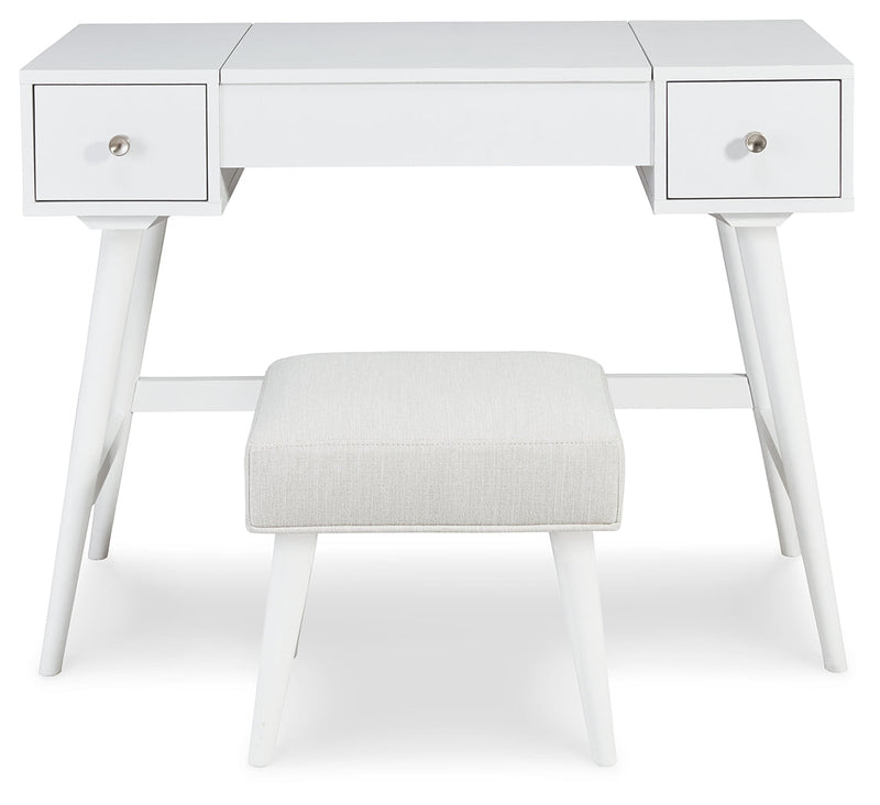 Thadamere White Vanity With Stool