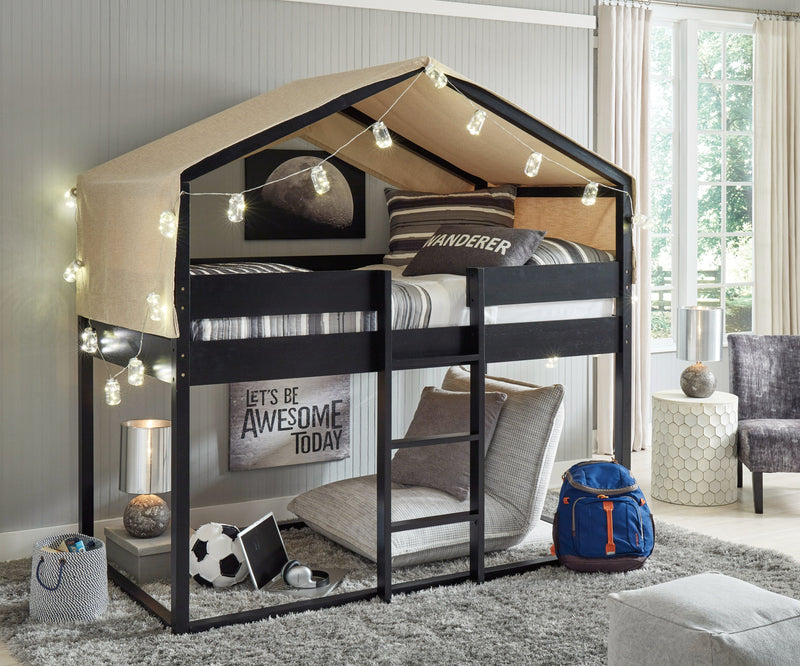 Flannibrook Black Twin Over House Loft Bed