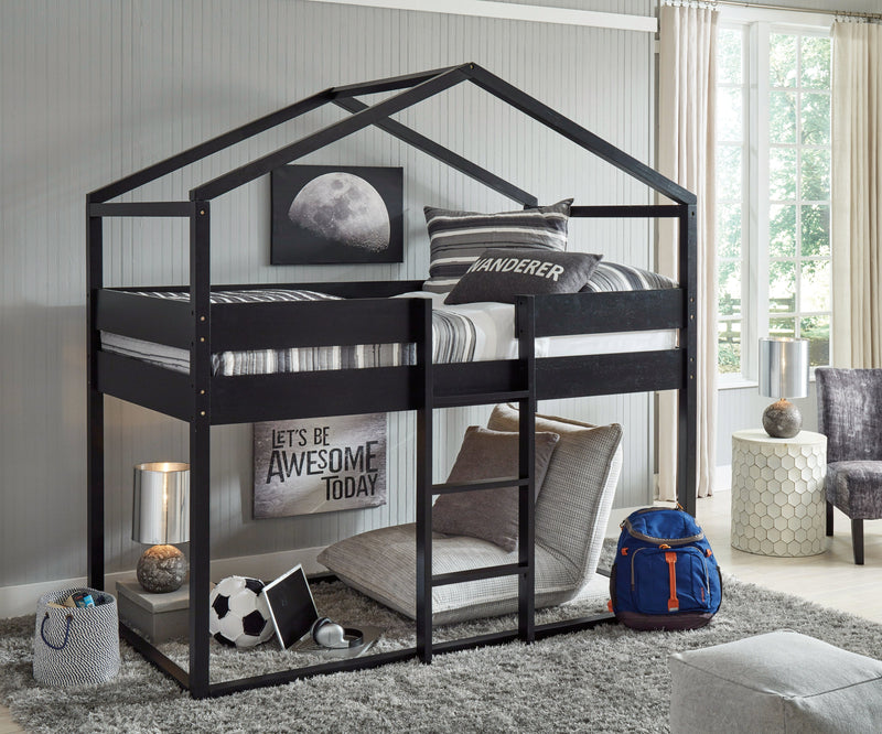 Flannibrook Black Twin Over House Loft Bed