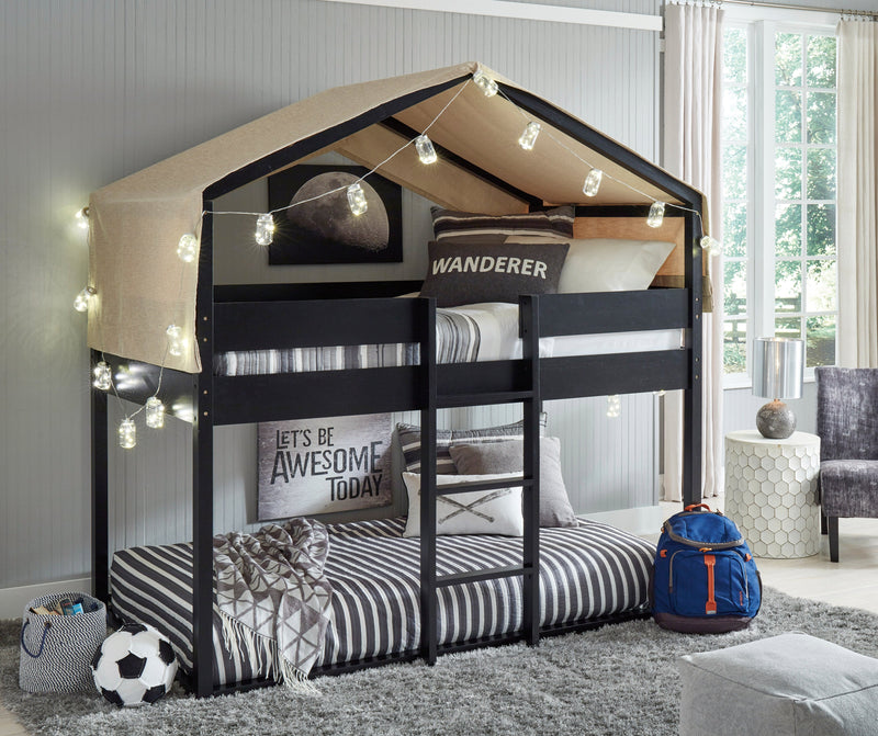 Flannibrook Black Twin Over House Loft Bed