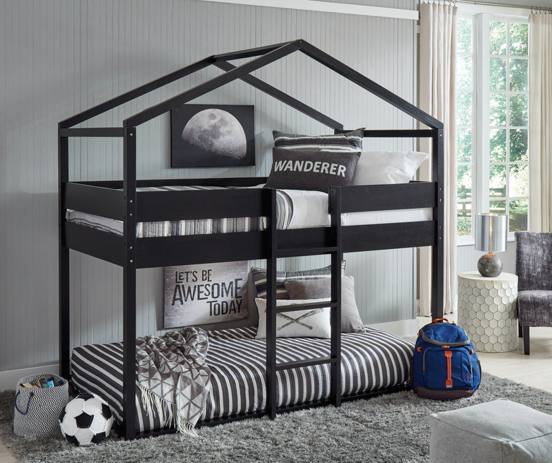 Flannibrook Black Twin Over House Loft Bed