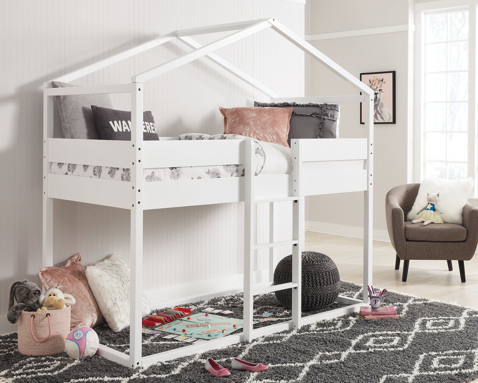 Flannibrook White Twin Over House Loft Bed