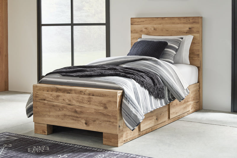 Hyanna Tan Brown Twin Panel Bed With 2 Side Storage