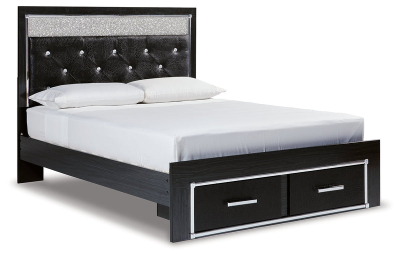 Kaydell Black Queen Upholstered Panel Storage Bed