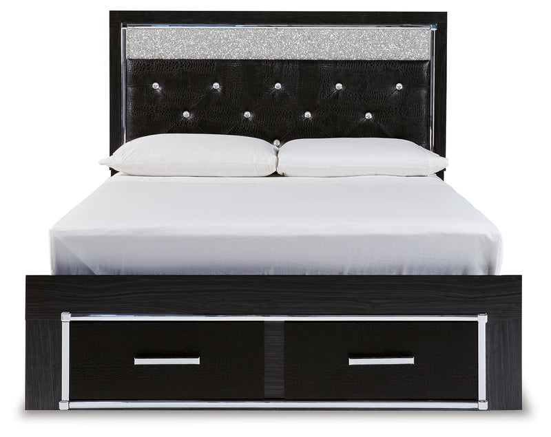 Kaydell Black Queen Upholstered Panel Storage Bed