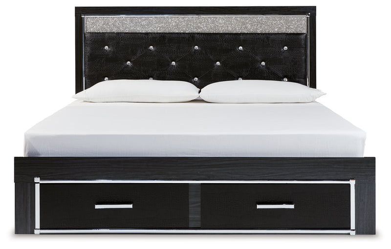 Kaydell Black King Upholstered Panel Storage Platform Bed