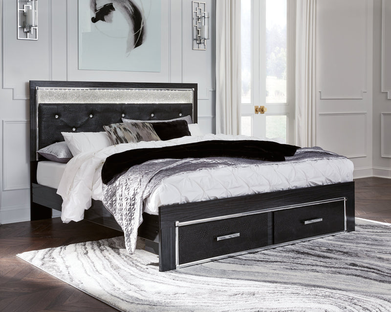 Kaydell Black King Upholstered Panel Storage Bed