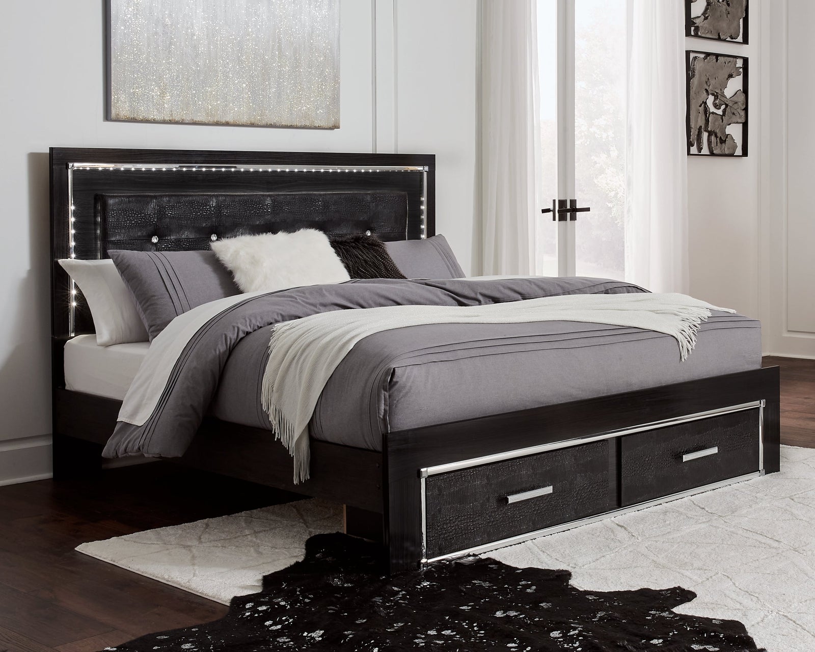 Kaydell Black King Upholstered Panel Bed With Storage