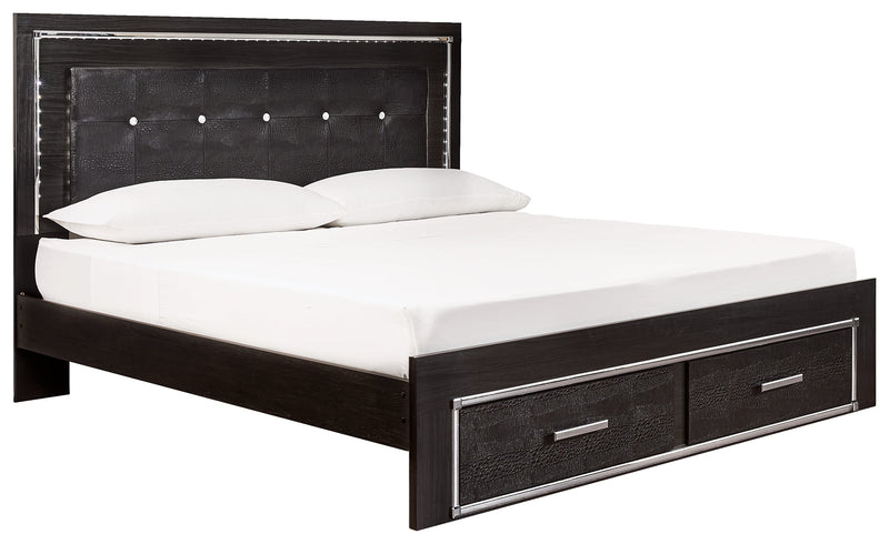 Kaydell Black King Upholstered Panel Bed With Storage