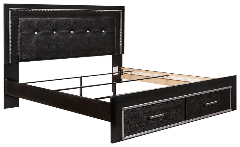 Kaydell Black King Upholstered Panel Bed With Storage