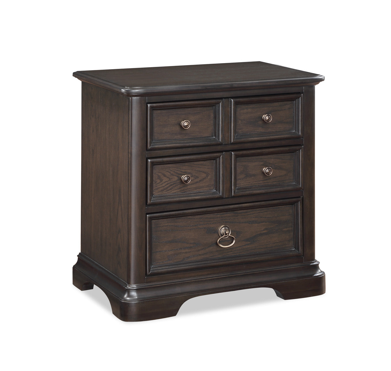 Duke Night Stand Brown, Transitional Wood, 3 Spacious Drawers
