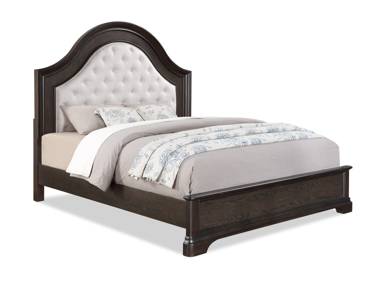 Duke Brown Finish Modern Wood Fabric Upholstered Tufted King Panel Bed
