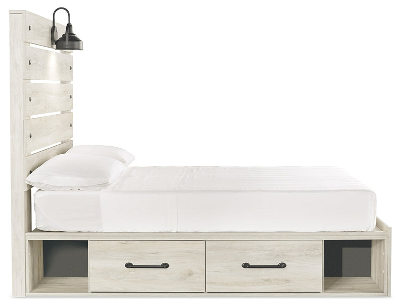 Cambeck Whitewash Full Panel Bed With 4 Storage Drawers