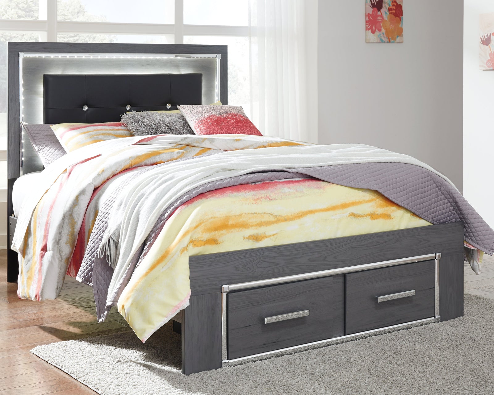 Lodanna Gray Full Panel Bed With 2 Storage Drawers