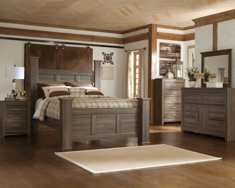 Juararo Dark Brown Queen Poster Bed