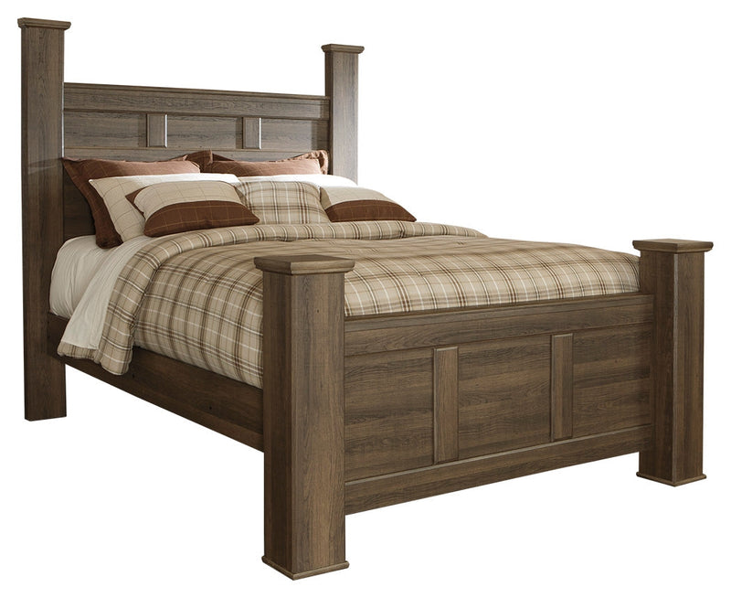 Juararo Dark Brown Queen Poster Bed