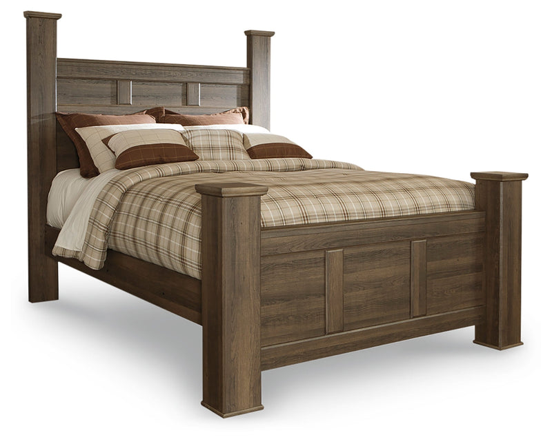 Juararo Dark Brown Queen Poster Bed