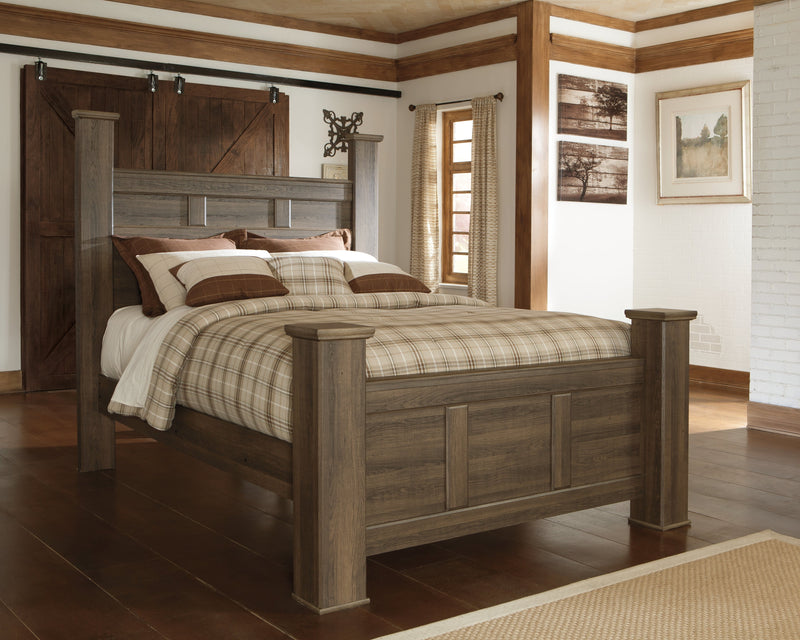 Juararo Dark Brown King Poster Bed