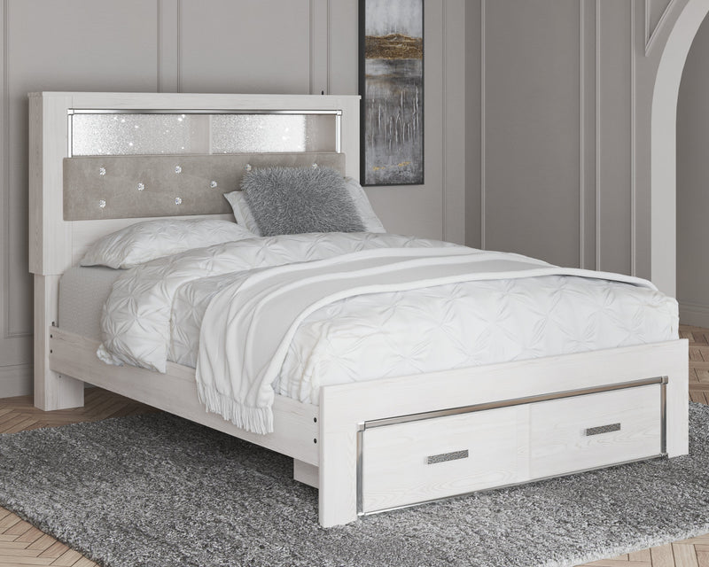 Altyra White Queen Upholstered Bookcase Bed With Storage