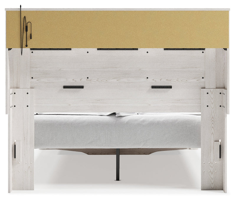 Altyra White Queen Upholstered Bookcase Bed With Storage