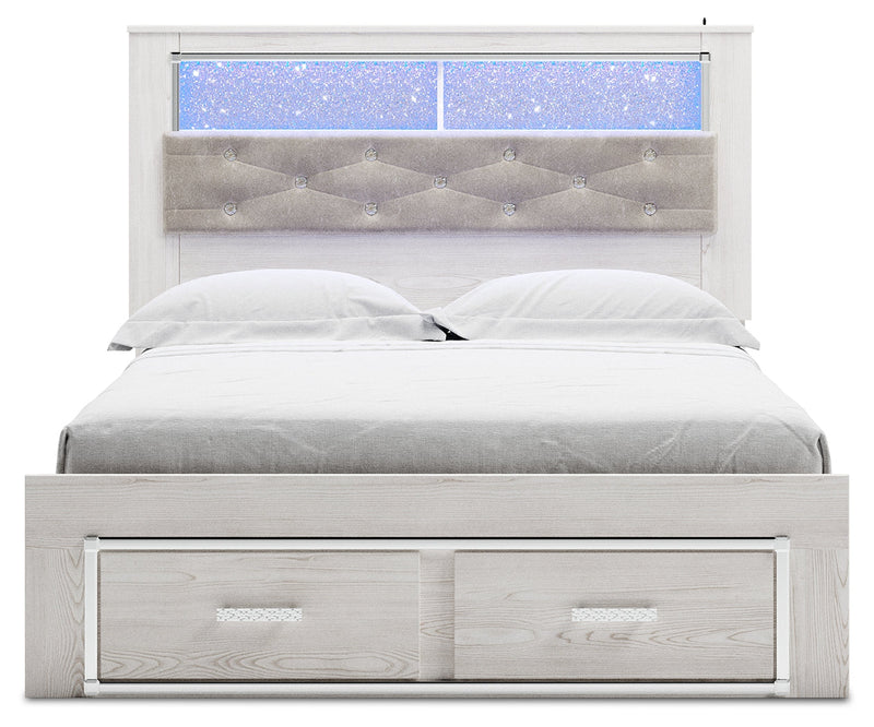 Altyra White Queen Upholstered Bookcase Bed With Storage