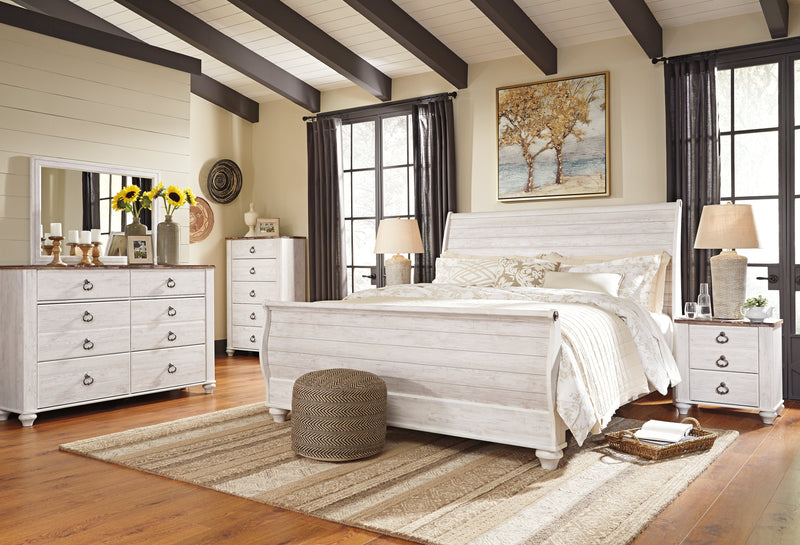 Willowton Whitewash King Sleigh Bed B267B11