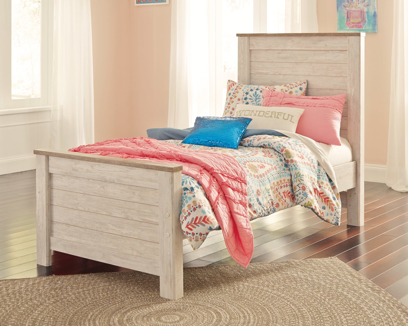 Willowton Whitewash Twin Panel Bed