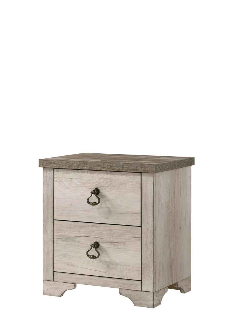 Patterson Night Stand Driftwood, Sleek And Modern Wood, Metal Ring 2 Drawers