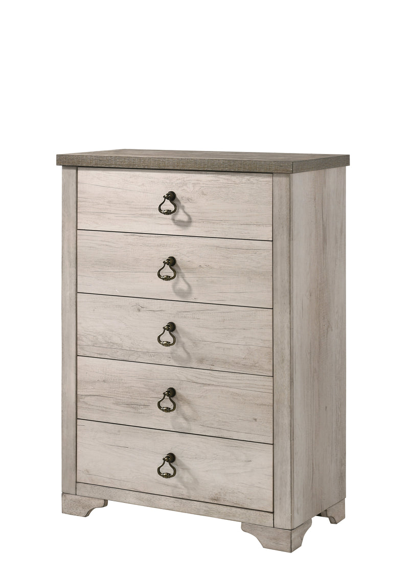 Patterson Night Stand Driftwood, Sleek And Modern Wood, Metal Ring 2 Drawers