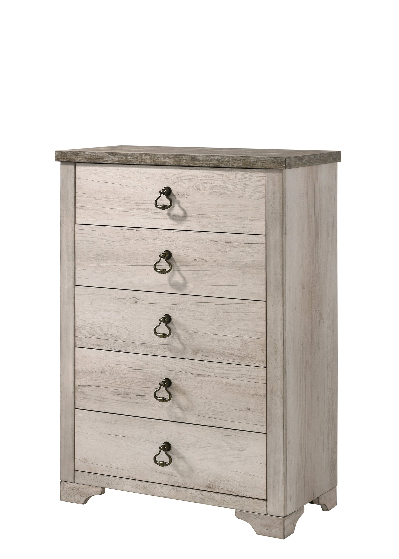 Patterson Chest Driftwood, Modern Sturdy Wood, Ring Metal Knob 5 Drawers
