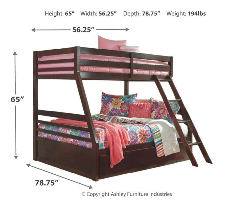 Halanton Dark Brown Twin Over Full Bunk Bed With 1 Large Storage Drawer