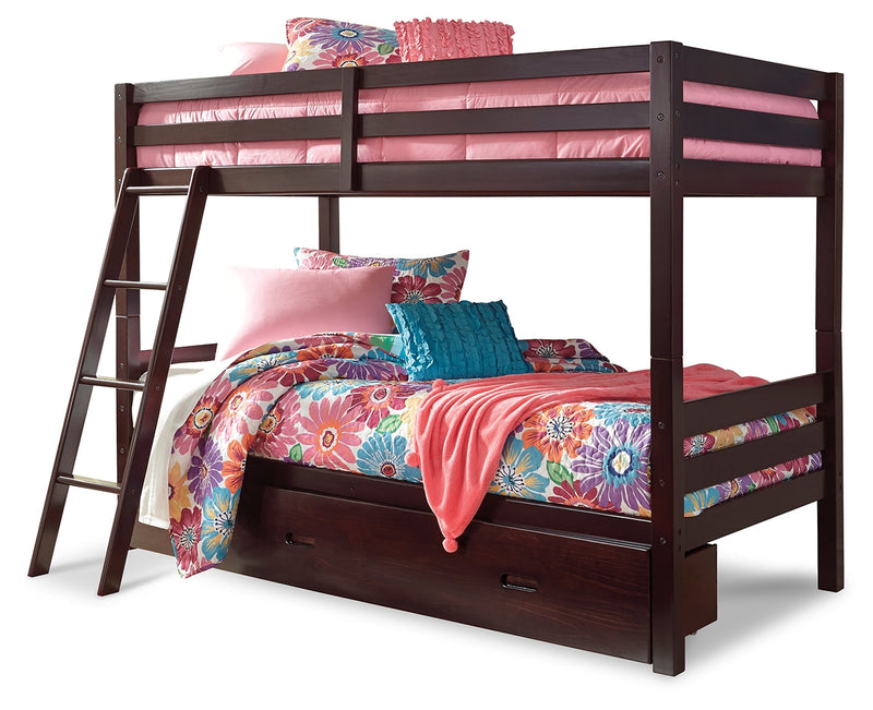 Halanton Dark Brown Twin Over Bunk Bed With 1 Large Storage Drawer