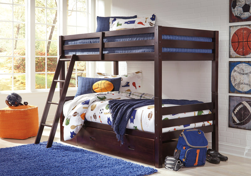 Halanton Dark Brown Twin Over Bunk Bed With 1 Large Storage Drawer