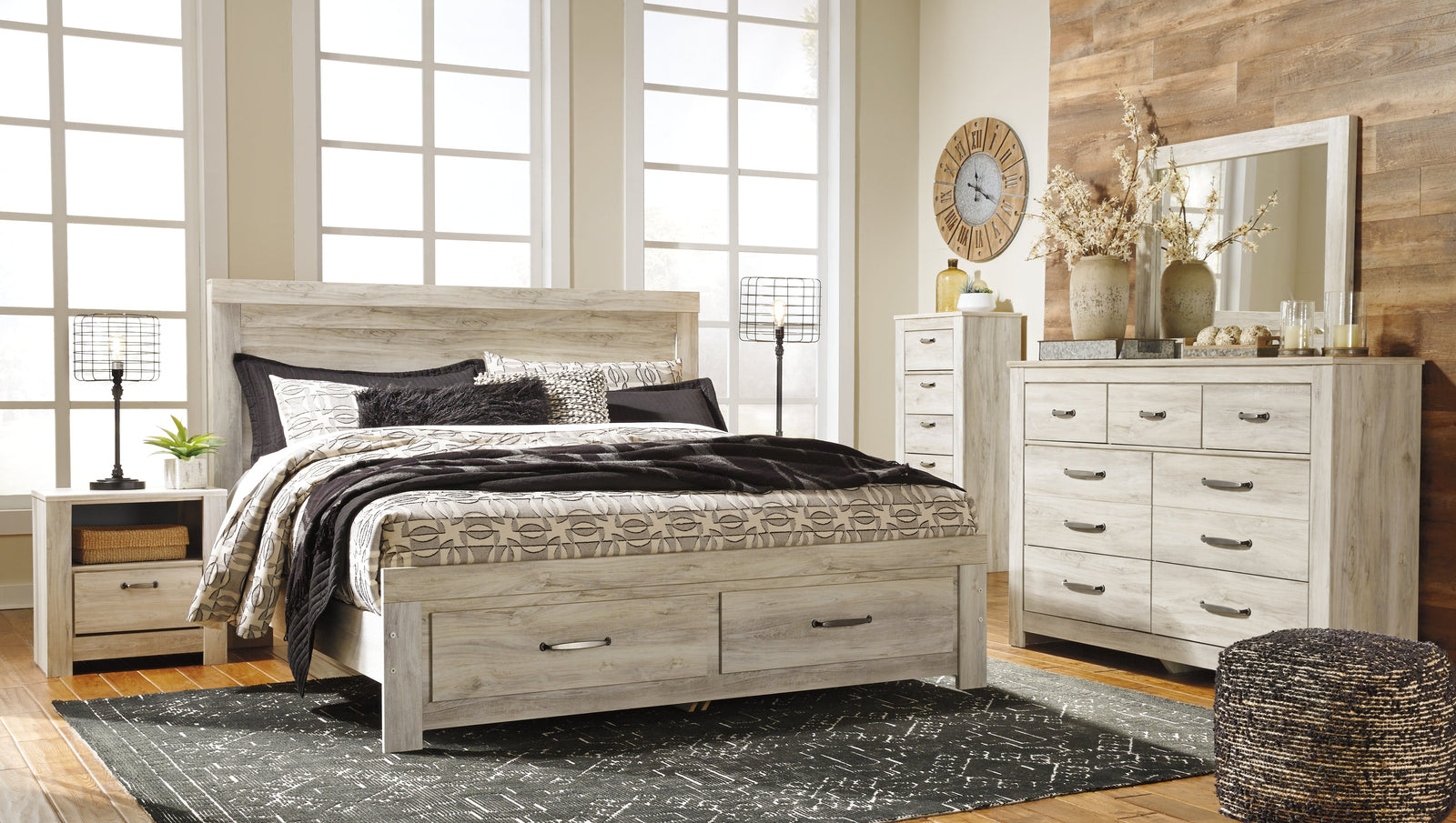 Bellaby Whitewash King Platform Bed With 2 Storage Drawers