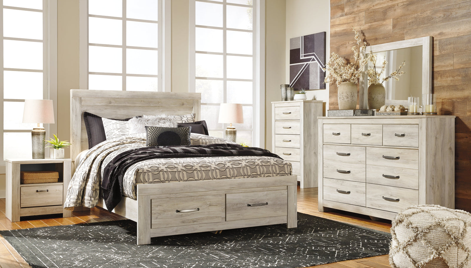 Bellaby Whitewash Queen Platform Bed With 2 Storage Drawers