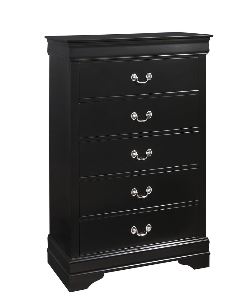 Louis Philip 6-D Dresser Black, Modern Casual Wood Veneers, Nickel Bail 6 Drawers