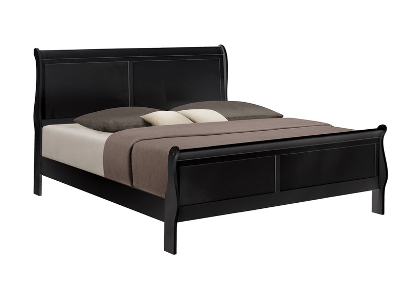 Louis Philip Black Finish Modern Smooth Contemporary Sleigh Bedroom Set